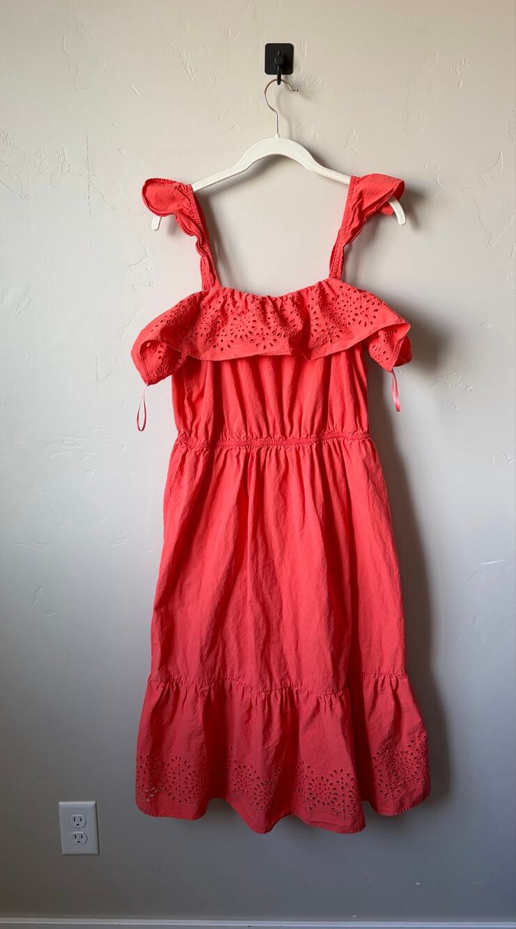 Lauren Conrad Coral Cotton Ruffle Eyelet Midi Sundress Sz XL Cottagecore Beach